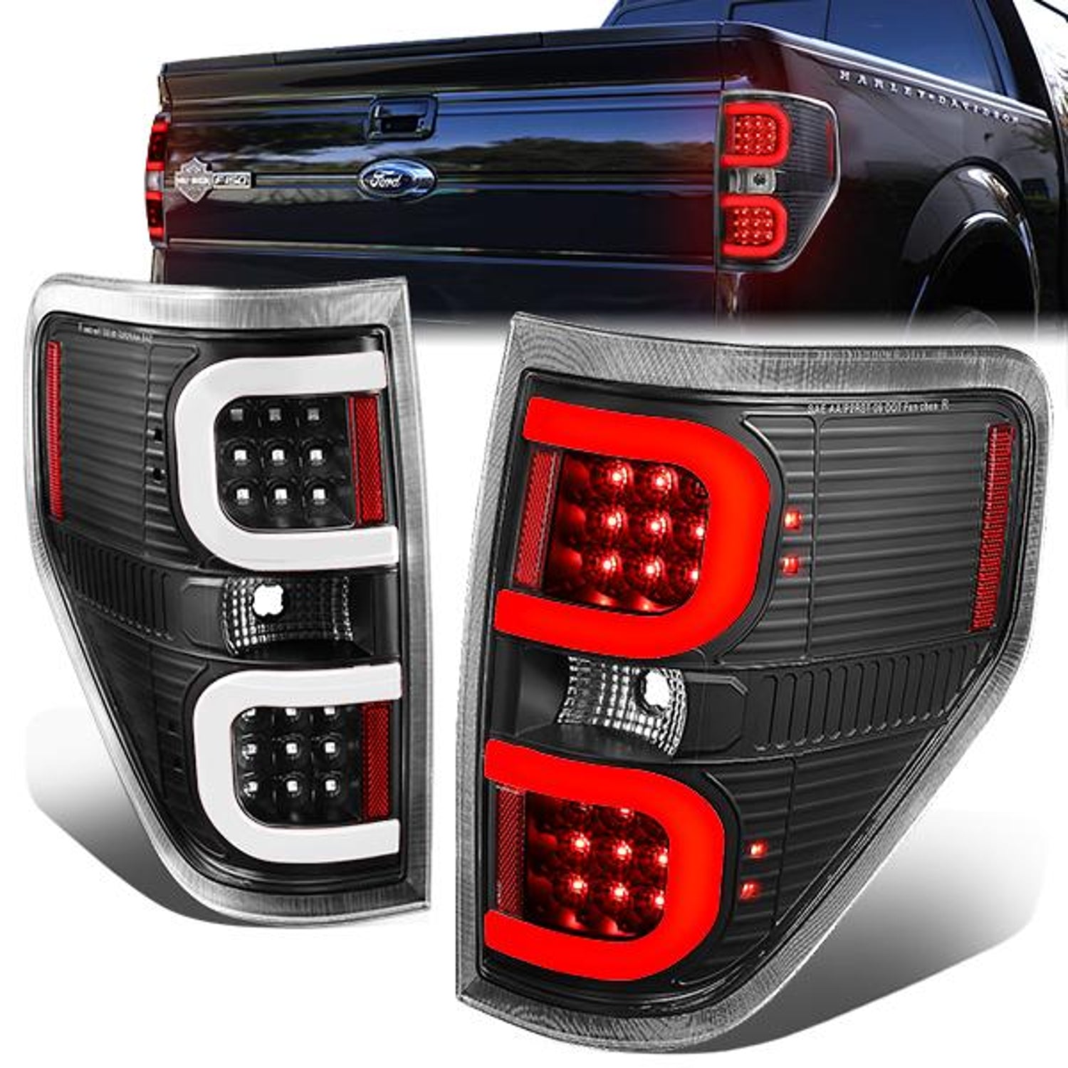 Dual LED C-Bar Brake Tail Lights (Black)<br>09-14 Ford F150