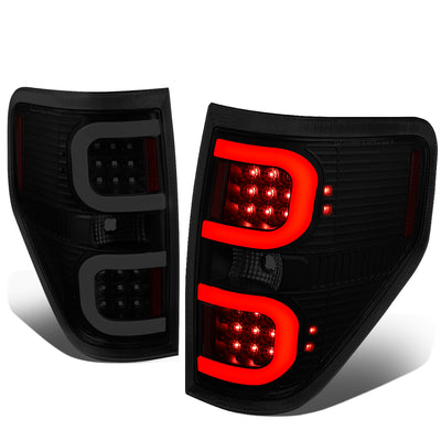 D-Motoring - Tail lights - Dual LED C-Bar - Black Housing - Smoked Lens - Plug-n-Play - Pair - 09-14 Ford F-150 - 1