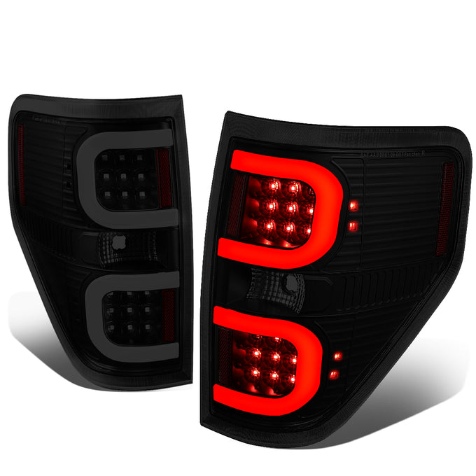 D-Motoring - Tail lights - Dual LED C-Bar - Black Housing - Smoked Lens - Plug-n-Play - Pair - 09-14 Ford F-150 - 1