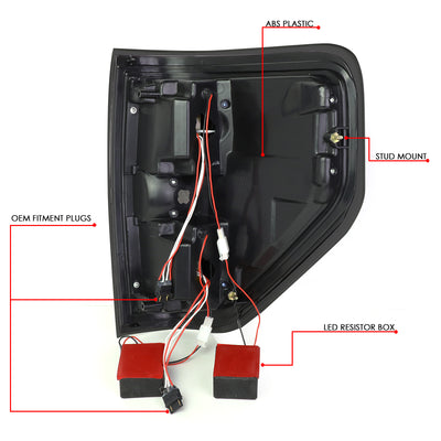 D-Motoring - Tail lights - Dual LED C-Bar - Black Housing - Smoked Lens - Plug-n-Play - Pair - 09-14 Ford F-150 - 6