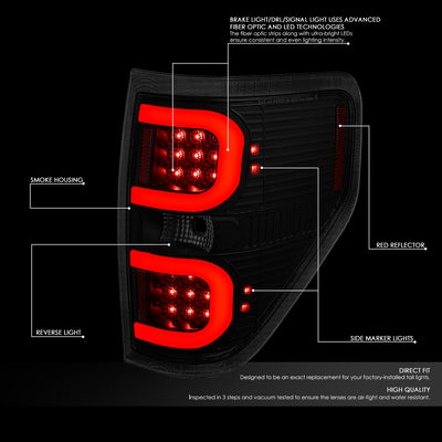 D-Motoring - Tail lights - Dual LED C-Bar - Black Housing - Smoked Lens - Plug-n-Play - Pair - 09-14 Ford F-150 - 2