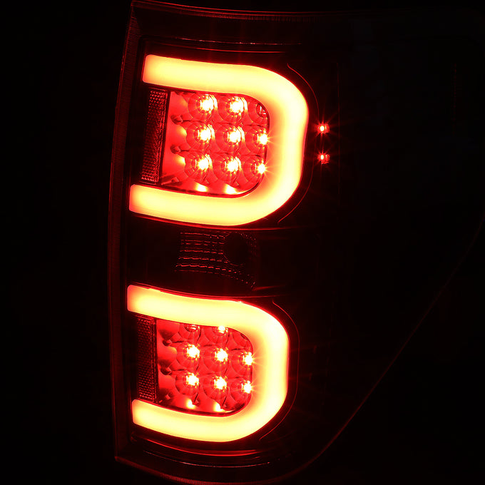 D-Motoring - Tail lights - Dual LED C-Bar - Black Housing - Smoked Lens - Plug-n-Play - Pair - 09-14 Ford F-150 - 3