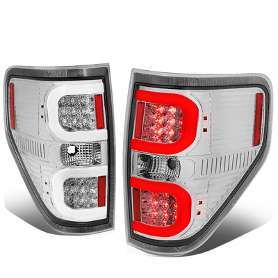 D-Motoring - Tail lights - Dual LED C-Bar - Chrome Housing - Clear Lens - Plug-n-Play - Pair - 09-14 Ford F-150 - 1