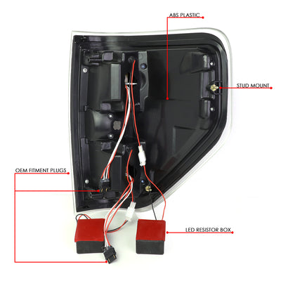 D-Motoring - Tail lights - Dual LED C-Bar - Chrome Housing - Clear Lens - Plug-n-Play - Pair - 09-14 Ford F-150 - 6
