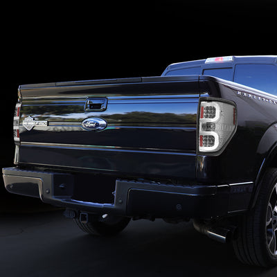 D-Motoring - Tail lights - Dual LED C-Bar - Chrome Housing - Clear Lens - Plug-n-Play - Pair - 09-14 Ford F-150 - 7