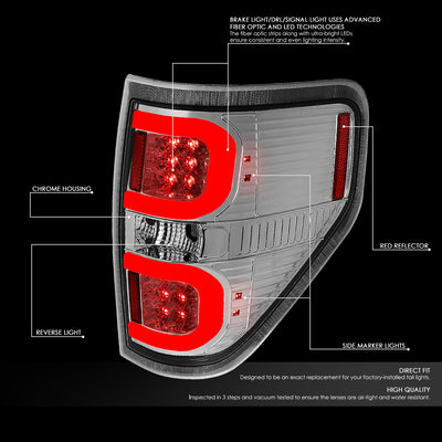 D-Motoring - Tail lights - Dual LED C-Bar - Chrome Housing - Clear Lens - Plug-n-Play - Pair - 09-14 Ford F-150 - 2