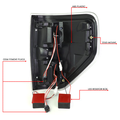 D-Motoring - Tail lights - Full LED - Black Housing - Clear Lens - Plug-n-Play - Pair - 09-14 Ford F-150 - 6