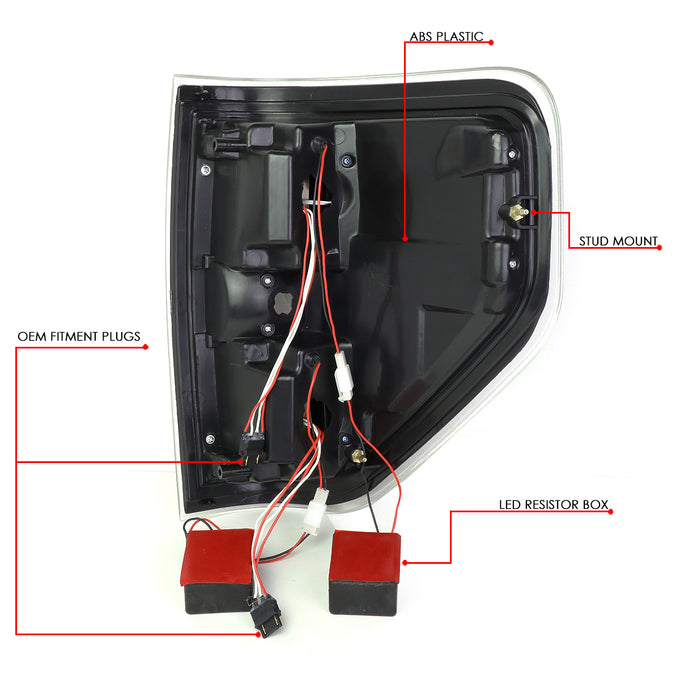 D-Motoring - Tail lights - Full LED - Black Housing - Clear Lens - Plug-n-Play - Pair - 09-14 Ford F-150 - 6