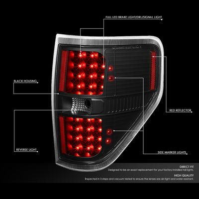 D-Motoring - Tail lights - Full LED - Black Housing - Clear Lens - Plug-n-Play - Pair - 09-14 Ford F-150 - 2