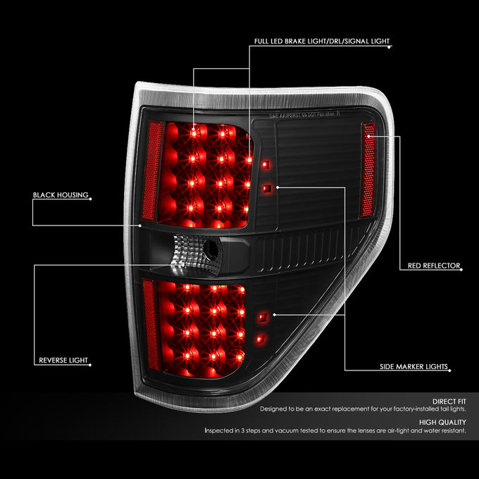 D-Motoring - Tail lights - Full LED - Black Housing - Clear Lens - Plug-n-Play - Pair - 09-14 Ford F-150 - 2