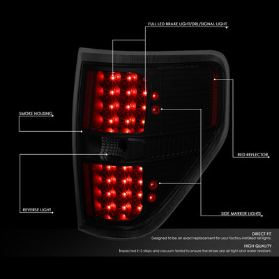 D-Motoring - Tail lights - Full LED - Black Housing - Smoked Lens - Plug-n-Play - Pair - 09-14 Ford F-150 - 2