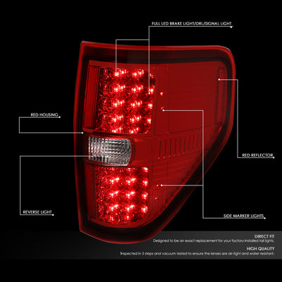D-Motoring - Tail lights - Full LED - Chrome Housing - Red Lens - Plug-n-Play - Pair - 09-14 Ford F-150 - 2
