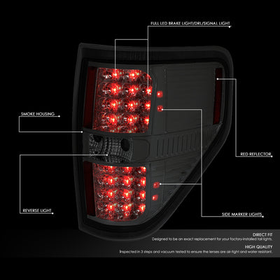 D-Motoring - Tail lights - Full LED - Chrome Housing - Smoked Lens - Plug-n-Play - Pair - 09-14 Ford F-150 - 2