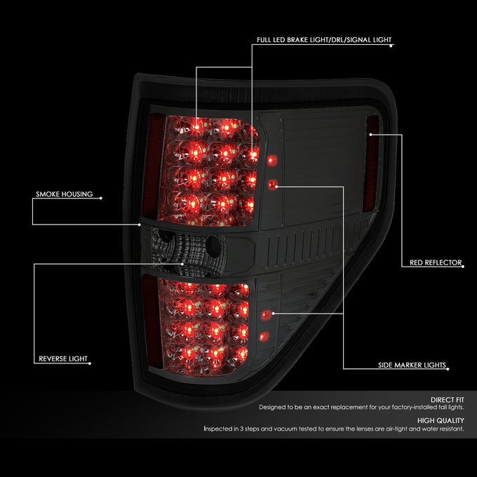 D-Motoring - Tail lights - Full LED - Chrome Housing - Smoked Lens - Plug-n-Play - Pair - 09-14 Ford F-150 - 2