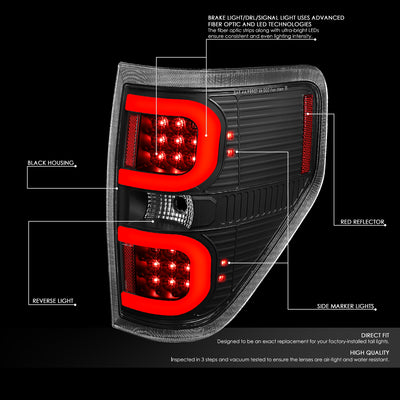 D-Motoring - Tail lights - Dual Red LED C-Bar - Black Housing - Clear Lens - Plug-n-Play - Pair - 09-14 Ford F-150 - 2