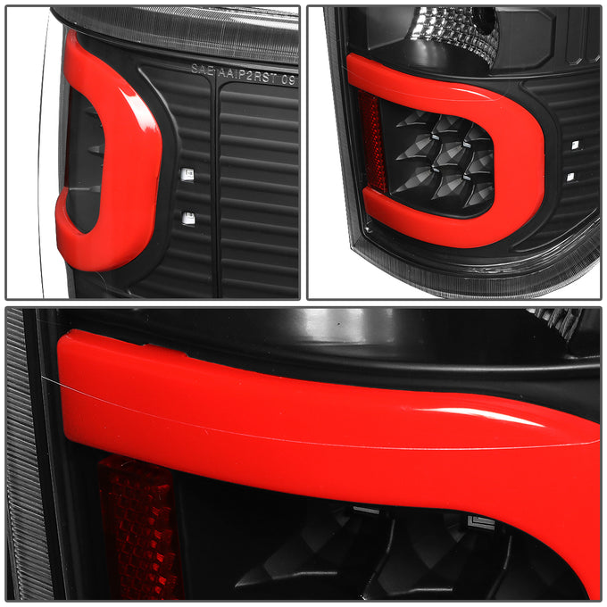 D-Motoring - Tail lights - Dual Red LED C-Bar - Black Housing - Clear Lens - Plug-n-Play - Pair - 09-14 Ford F-150 - 4