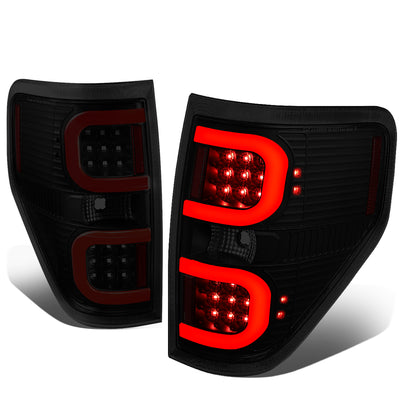 D-Motoring - Tail lights - Dual Red LED C-Bar - Black Housing - Smoked Lens - Plug-n-Play - Pair - 09-14 Ford F-150 - 1