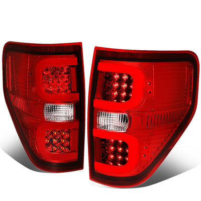 D-Motoring - Tail lights - Dual Red LED C-Bar - Chrome Housing - Red Lens - Plug-n-Play - Pair - 09-14 Ford F-150 - 1