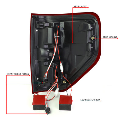 D-Motoring - Tail lights - Dual Red LED C-Bar - Chrome Housing - Red Lens - Plug-n-Play - Pair - 09-14 Ford F-150 - 6