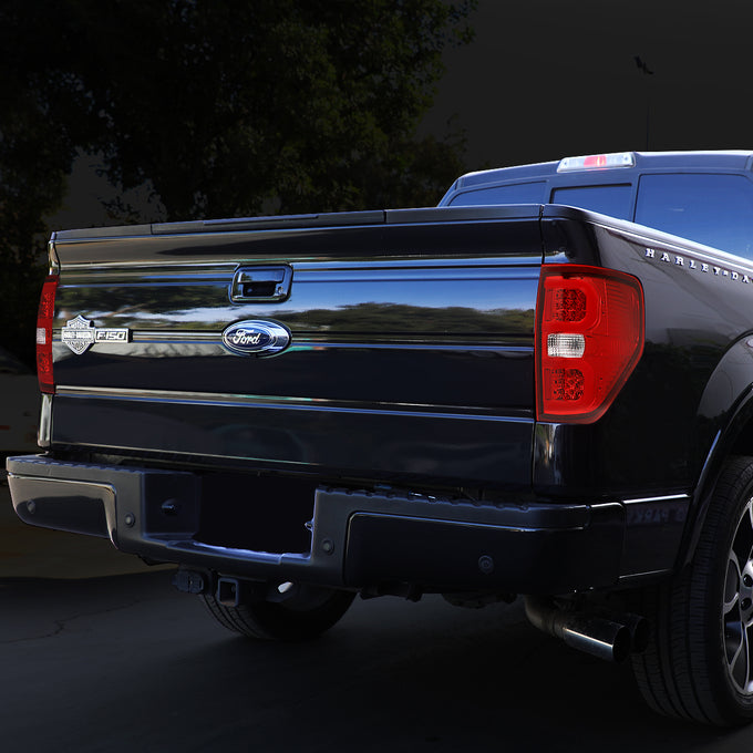 D-Motoring - Tail lights - Dual Red LED C-Bar - Chrome Housing - Red Lens - Plug-n-Play - Pair - 09-14 Ford F-150 - 7