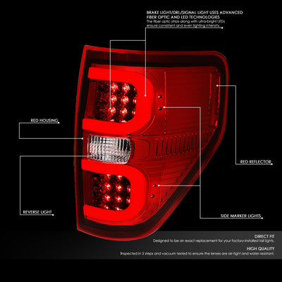 D-Motoring - Tail lights - Dual Red LED C-Bar - Chrome Housing - Red Lens - Plug-n-Play - Pair - 09-14 Ford F-150 - 2