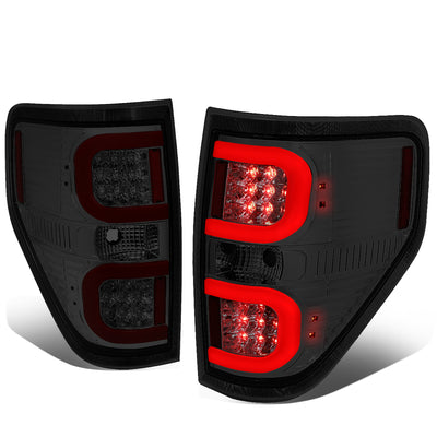 D-Motoring - Tail lights - Dual Red LED C-Bar - Chrome Housing - Smoked Lens - Plug-n-Play - Pair - 09-14 Ford F-150 - 1