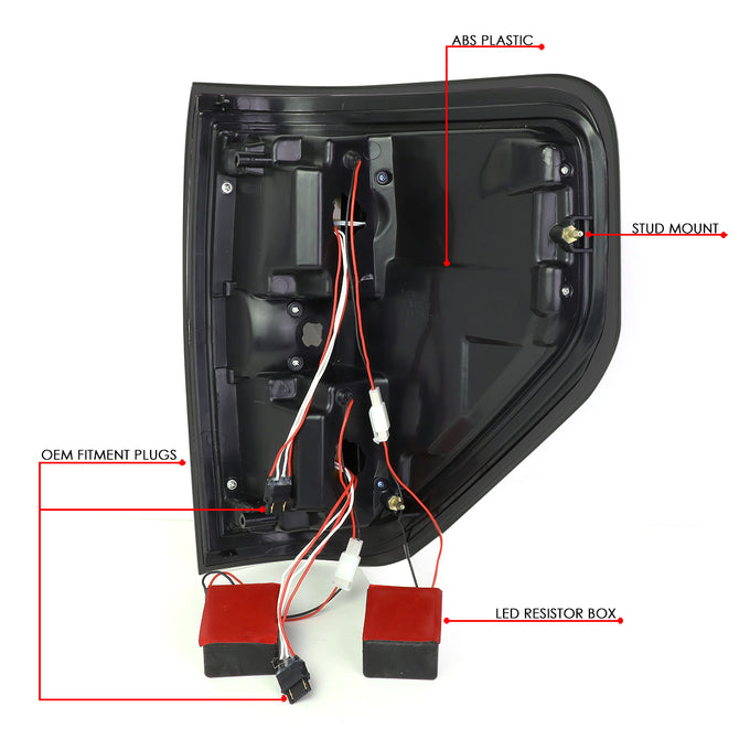 D-Motoring - Tail lights - Dual Red LED C-Bar - Chrome Housing - Smoked Lens - Plug-n-Play - Pair - 09-14 Ford F-150 - 6
