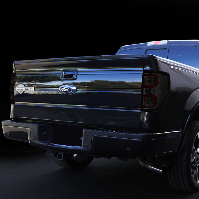 D-Motoring - Tail lights - Dual Red LED C-Bar - Chrome Housing - Smoked Lens - Plug-n-Play - Pair - 09-14 Ford F-150 - 7