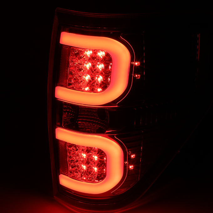 D-Motoring - Tail lights - Dual Red LED C-Bar - Chrome Housing - Smoked Lens - Plug-n-Play - Pair - 09-14 Ford F-150 - 3