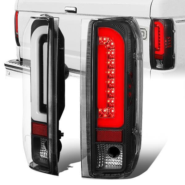 90-97 Ford F150 F250 Bronco Tail Lights - 3D Led Bar - Clear Lens - Pair - TL-F15094-LED-3D-BK-CL - 1