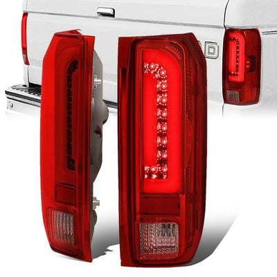 90-97 Ford F150 F250 Bronco Tail Lights - 3D Led Bar - Red lens - Pair - TL-F15094-LED-3D-CH-RD - 1