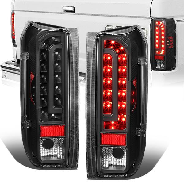 90-97 Ford F150 F250 Bronco Tail Lights - Full LED - Clear Lens - Pair - TL-F15094-LED-BK-CL - 1
