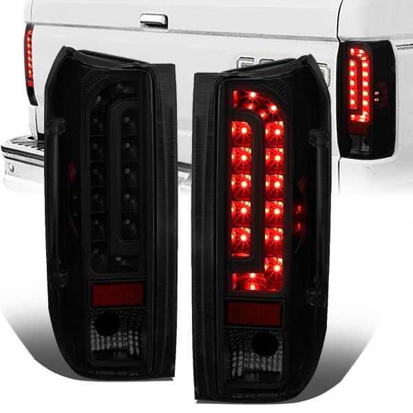90-97 Ford F150 F250 Bronco Tail Lights - Full LED - Smoked Lens - Pair - TL-F15094-LED-BK-SM - 1