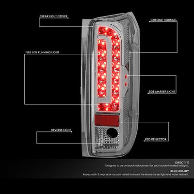 90-97 Ford F150 F250 Bronco Tail Lights - Full LED - Clear Lens - Pair - TL-F15094-LED-CH-CL - 2