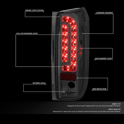 90-97 Ford F150 F250 Bronco Tail Lights - Full LED - Smoked Lens - Pair - TL-F15094-LED-CH-SM - 2