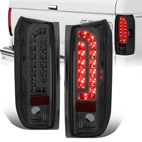 90-97 Ford F150 F250 Bronco Tail Lights - Full LED - Smoked Lens - Pair - TL-F15094-LED-CH-SM - 1