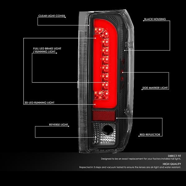 Full LED Smoked Tail Light Assembly Pair For 1990-1997 Ford F150, F250, F350, Bronco