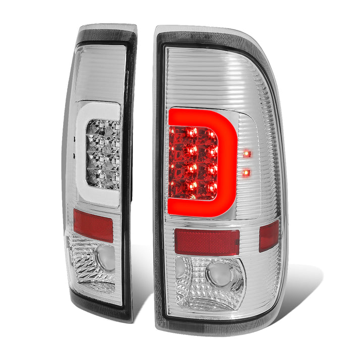 D-Motoring - Tail lights - C-Shape 3D LED - Chrome Housing - Clear Lens - Plug-n-Play - Pair - Ford F-150 / F-150 Heritage / F-250 SD / F350 SD / F-450 SD / F-550 SD - 1