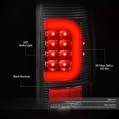 D-Motoring - Tail lights - Red C-Shape 3D LED - Black Housing - Clear Lens - Plug-n-Play - Pair - Ford F-150 / F-150 Heritage / F-250 SD / F350 SD / F-450 SD / F-550 SD - 2