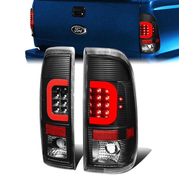 Red LED C-Bar Tail Lights (Black)<br>97-07 Ford F250-F550 Super Duty