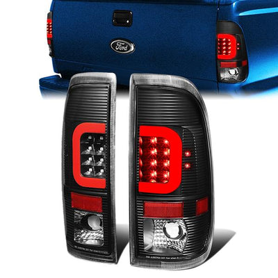 Red LED C-Bar Tail Lights (Black)<br>97-07 Ford F250-F550 Super Duty