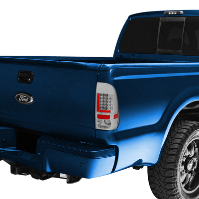D-Motoring - Tail lights - Red LED L-Bar - Chrome Housing - Clear Lens - Plug-n-Play - Pair - Ford F-150 / F-150 Heritage / F-250 SD / F350 SD / F-450 SD / F-550 SD - 7