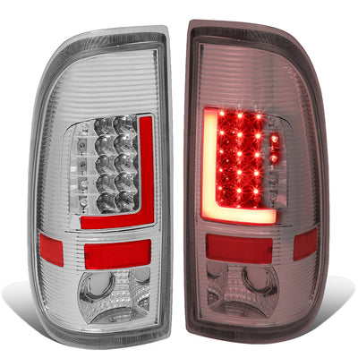 D-Motoring - Tail lights - Red LED L-Bar - Chrome Housing - Clear Lens - Plug-n-Play - Pair - Ford F-150 / F-150 Heritage / F-250 SD / F350 SD / F-450 SD / F-550 SD - 1