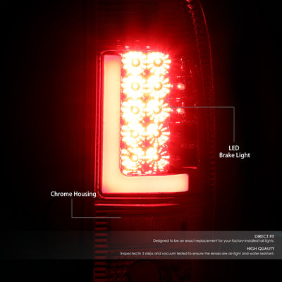 D-Motoring - Tail lights - Red LED L-Bar - Chrome Housing - Clear Lens - Plug-n-Play - Pair - Ford F-150 / F-150 Heritage / F-250 SD / F350 SD / F-450 SD / F-550 SD - 2