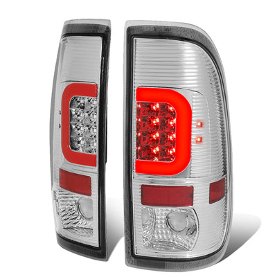 D-Motoring - Tail lights - Red C-Shape 3D LED - Chrome Housing - Clear Lens - Plug-n-Play - Pair - Ford F-150 / F-150 Heritage / F-250 SD / F350 SD / F-450 SD / F-550 SD - 1