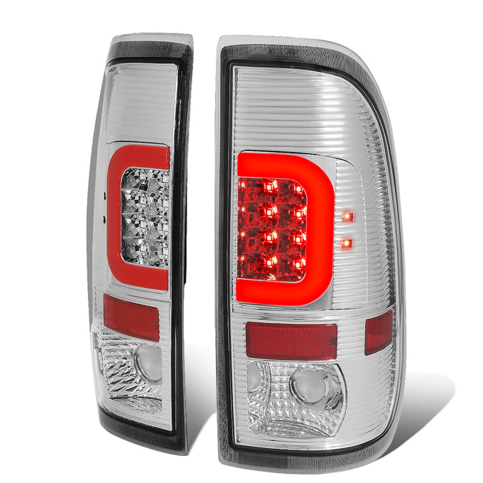 D-Motoring - Tail lights - Red C-Shape 3D LED - Chrome Housing - Clear Lens - Plug-n-Play - Pair - Ford F-150 / F-150 Heritage / F-250 SD / F350 SD / F-450 SD / F-550 SD - 1