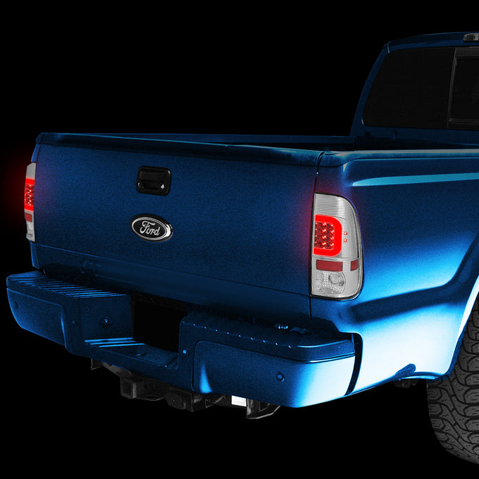 D-Motoring - Tail lights - Red C-Shape 3D LED - Chrome Housing - Clear Lens - Plug-n-Play - Pair - Ford F-150 / F-150 Heritage / F-250 SD / F350 SD / F-450 SD / F-550 SD - 7