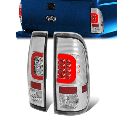 Red LED C-Bar Tail Lights (Clear)<br>97-07 Ford F250-F550 Super Duty
