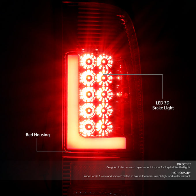 D-Motoring - Tail lights - Red LED L-Bar - Chrome Housing - Red Lens - Plug-n-Play - Pair - Ford F-150 / F-150 Heritage / F-250 SD / F350 SD / F-450 SD / F-550 SD - 2