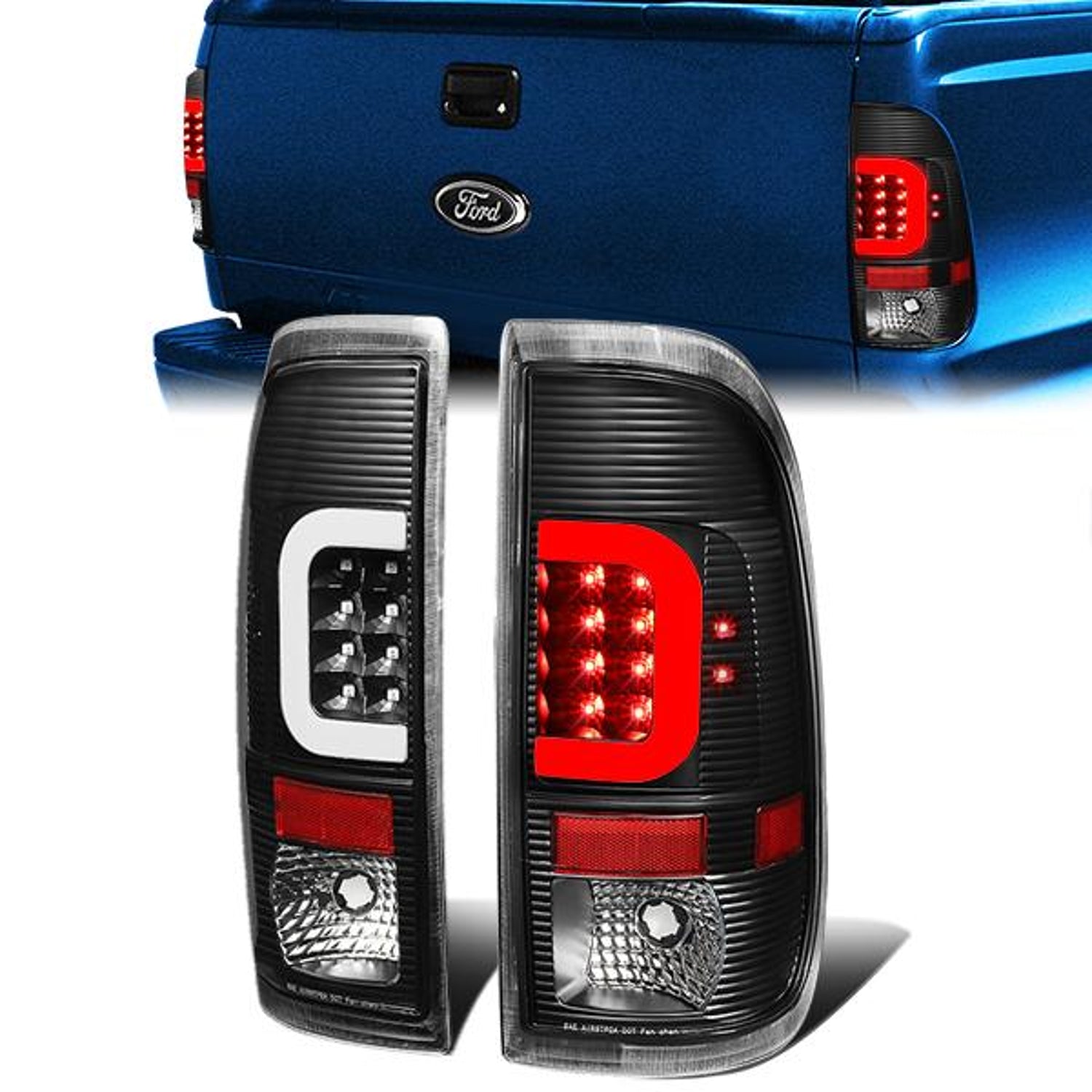 LED C-Bar Brake Tail Lights (Black)<br>08-16 Ford F250-F550 Super Duty